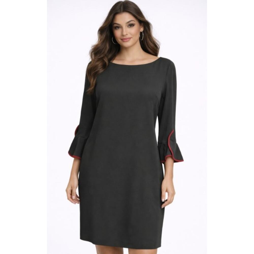 Karl Lagerfeld Sheath Dress Womens 12 Black Tulip 3/4 Sleeve Lined Modern Career